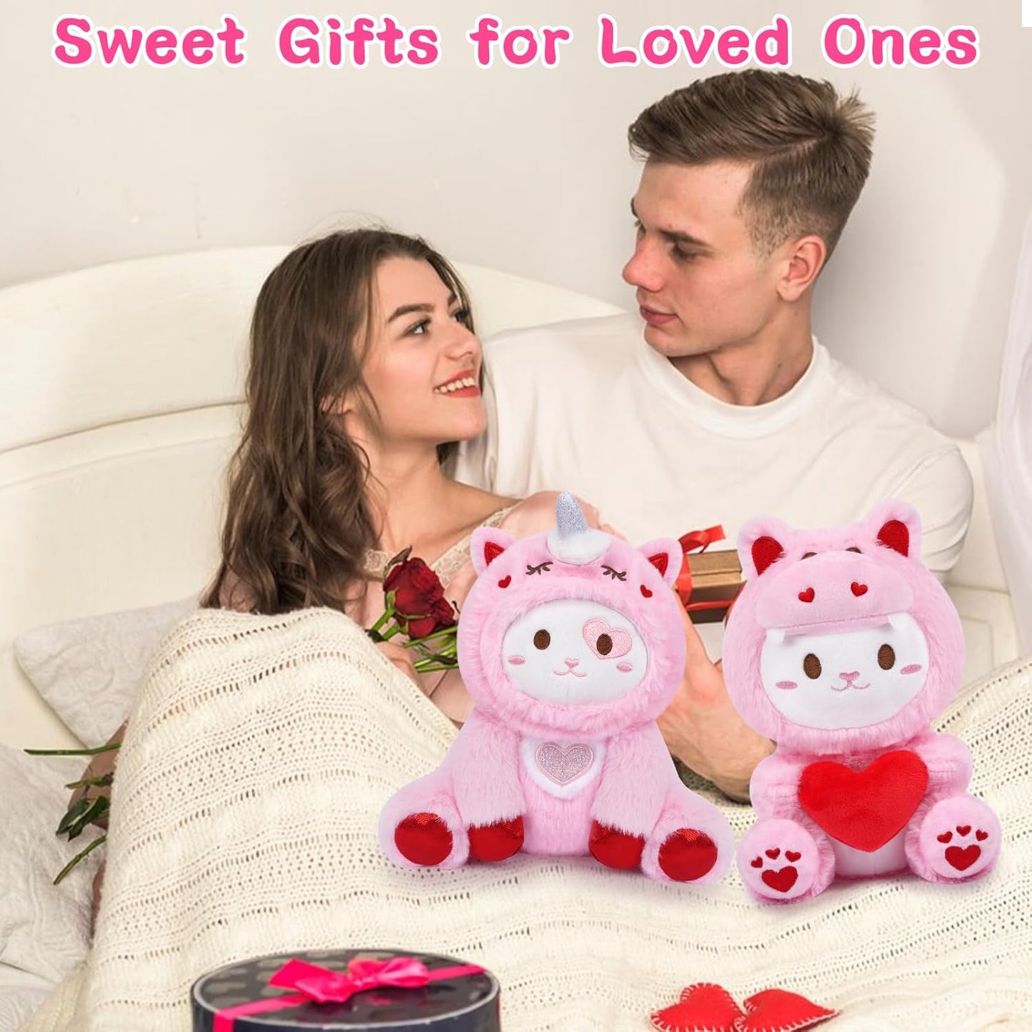 Valentines Stuffed Animal - Cat Valentines Day Plush,Cute Pink Cat Stuffed Animal,Valentine Day Party Favors Decor,Valentine Gifts for Kids Girlfriends Boyfriends