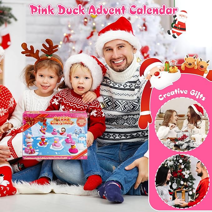 Advent Calendar 2024 Girls, Pink Duck Advent Calendar 2024 Children, Ducks Advent Calendar, Christmas Advent Calendar Box for Girls and Boys, Bath Toy for Children