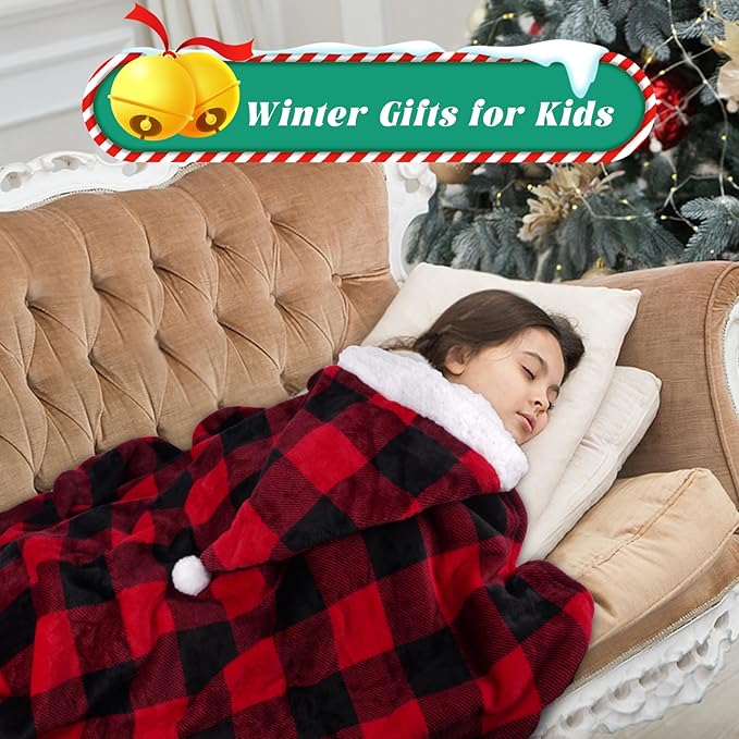 Christmas Christian Gifts for Women, Christmas Religious Wearable Blanket Hoodie, Buffalo Plaid Bible Verse Blanket