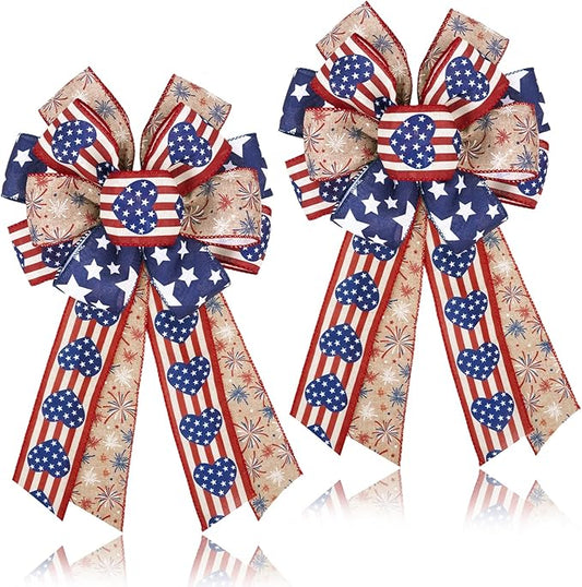 Patriotic Wreath Bows, Patriotic Bows for 4th of July Decorations, American Flag Bow for Memorial Day, Independence Day Decorations for Front Door Indoor Outdoor Holiday Party