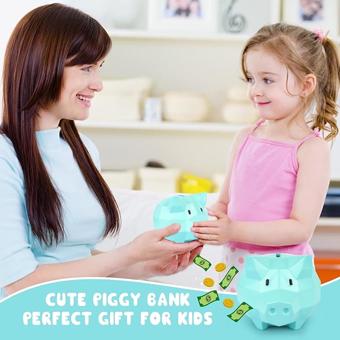 Piggy Bank for Kids, Unbreakable Plastic Piggy Bank Boys Cute Coin Bank Practical Gifts for Birthday Christmas Easter Home Decoration, Piggy Bank for Boys, Girls (Blue)