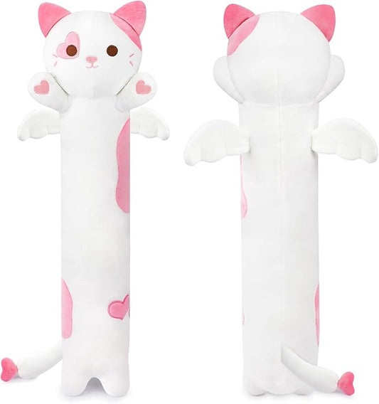Long Cat Plush, 24inch Cute Cat Body Pillow for Kids Angel Cat Plush Pillow, Kawaii Plushie Toy Hugging Pillow for Grils，Women, Girlfriends Birthday