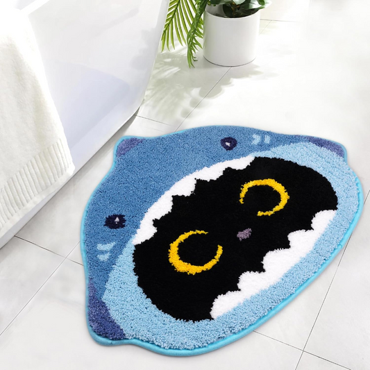 Bathroom Rugs - Shark Black Cat Shaped Bath Rugs,Soft Absorbent Rubber Backing Rug,Machine Washable Bath Mats for Bathroom Floor Tub and Shower,Blue