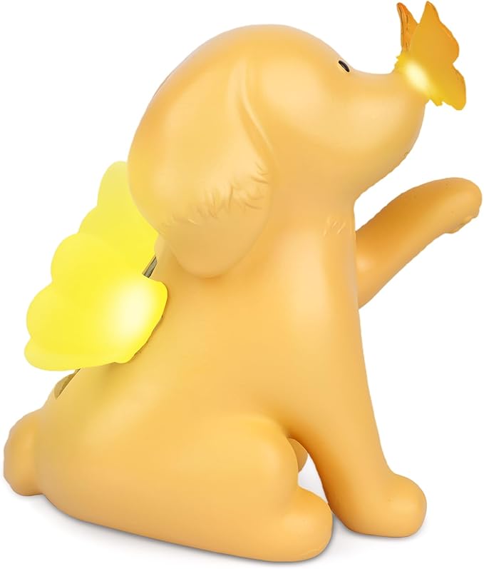 Solar Garden Statue Dog Figurine, Angel Dog Statue Butterfly Light Garden Decor Outdoor Statue for Patio Balcony Lawn, Housewarming Gifts for Kids Adults