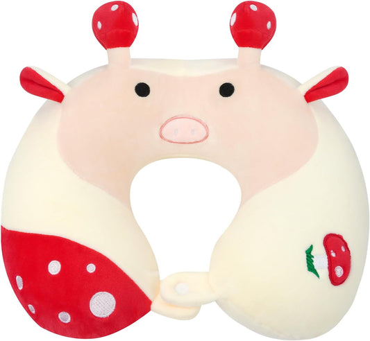 Mushroom Cow Travel Pillow,Memory Foam Travel Pillow for Kids Adult,Travel Essentials Neck Pillow, Soft U-Shaped Neck Pillow for Airplanes,Cars,Long Trips,Home