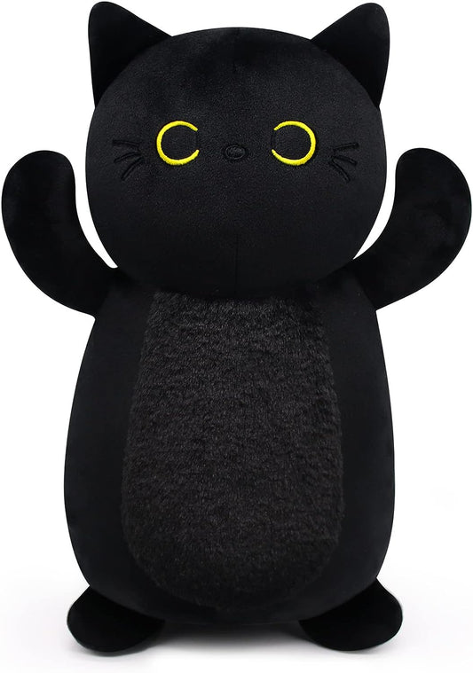 Black Cat Plush Toy Black Cat Plush Pillow，Cute Soft Black Cat Stuffed Animals Plush Cat Plushie，Kawaii Plush Doll Black Cat Gifts for Kids Boys Girls Birthday Christmas Decorations