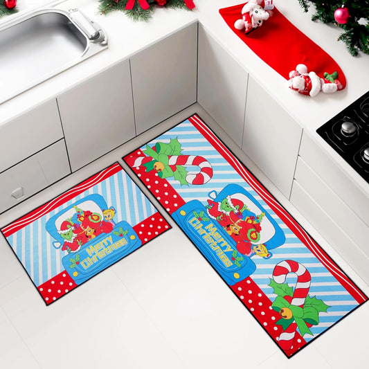 Desdfcer 2PCS Kitchen Mats Set, Christmas Kitchen Floor Mat, Non-slip Kitchen Doormats,Welcome Mat for Indoor Outdoor, Anti-fatigue Kitchen Mats Rugs