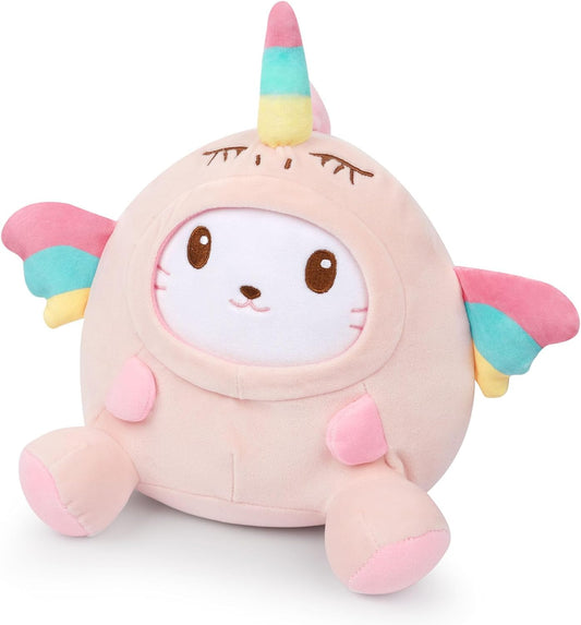 Cute Unicorn Cat Plush Pillow, 8" Cat Plush Stuffed Animal Toy, Soft Unicorn Cat Plushies Doll, Kawaii Plush Cat with Unicorn Costume for Boys and Girls Decorative Gift