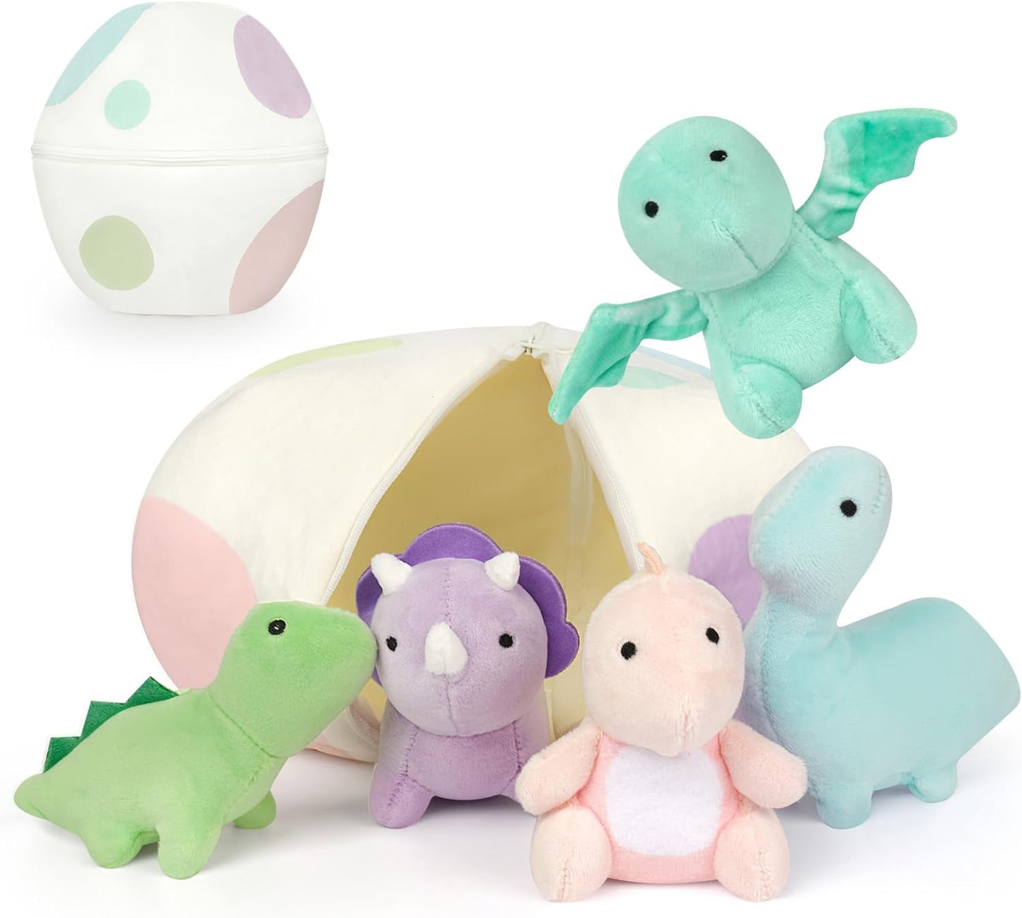 Dinosaur Plush, 5 PCS Dino Plush Toys and Egg Bag Set, Cute Stuffed Dinosaur Toy for Kids Toddlers Boys Girls，Birthday, Dinosaur Themed Party Decorations