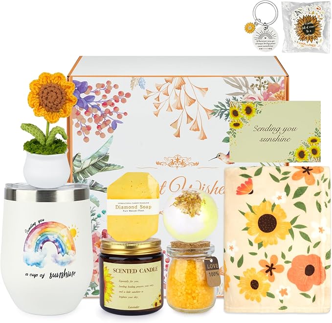Gift Baskets for Women,10PCS Sunflower Gifts Set for Women,Get Well Gifts for Women,Self Care Gifts for women,Gift Box with Blanket Coffee Mugs for Mom Her Sister Best Friend