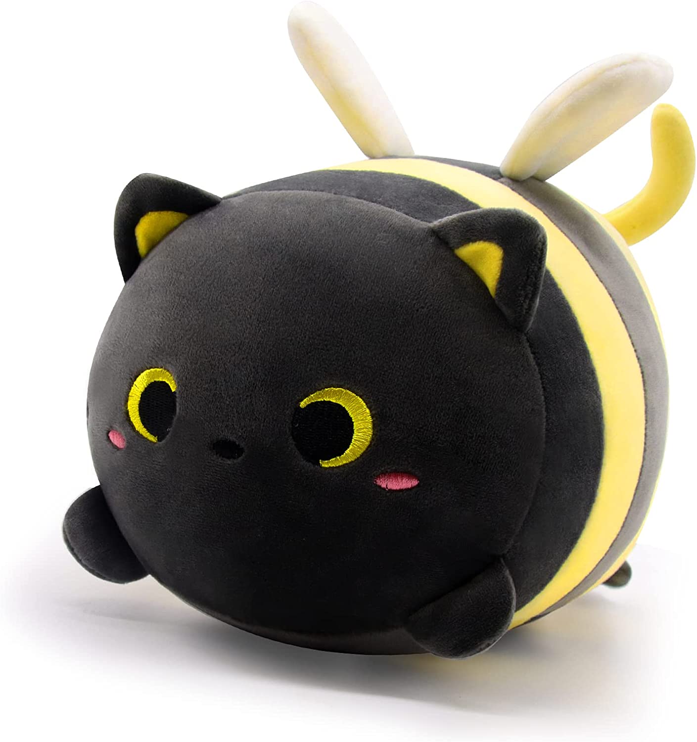 Cute Cat Bee Plush Pillow, 8" Black Cat Bee Stuffed Animal Kawaii Cat Bee Plushie, Soft Black Cat Bee Plush Toy Gift for Kid’s Birthday, Hugging Plush Cat Pillow for Girlfriend