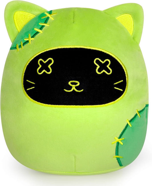 Green Cat Plush, Halloween Cat Plush Doll, Halloween Stuffed Animal Cat Plushie, Kawaii Halloween Plush, Halloween Cat Plush Pillow for Boys Girls