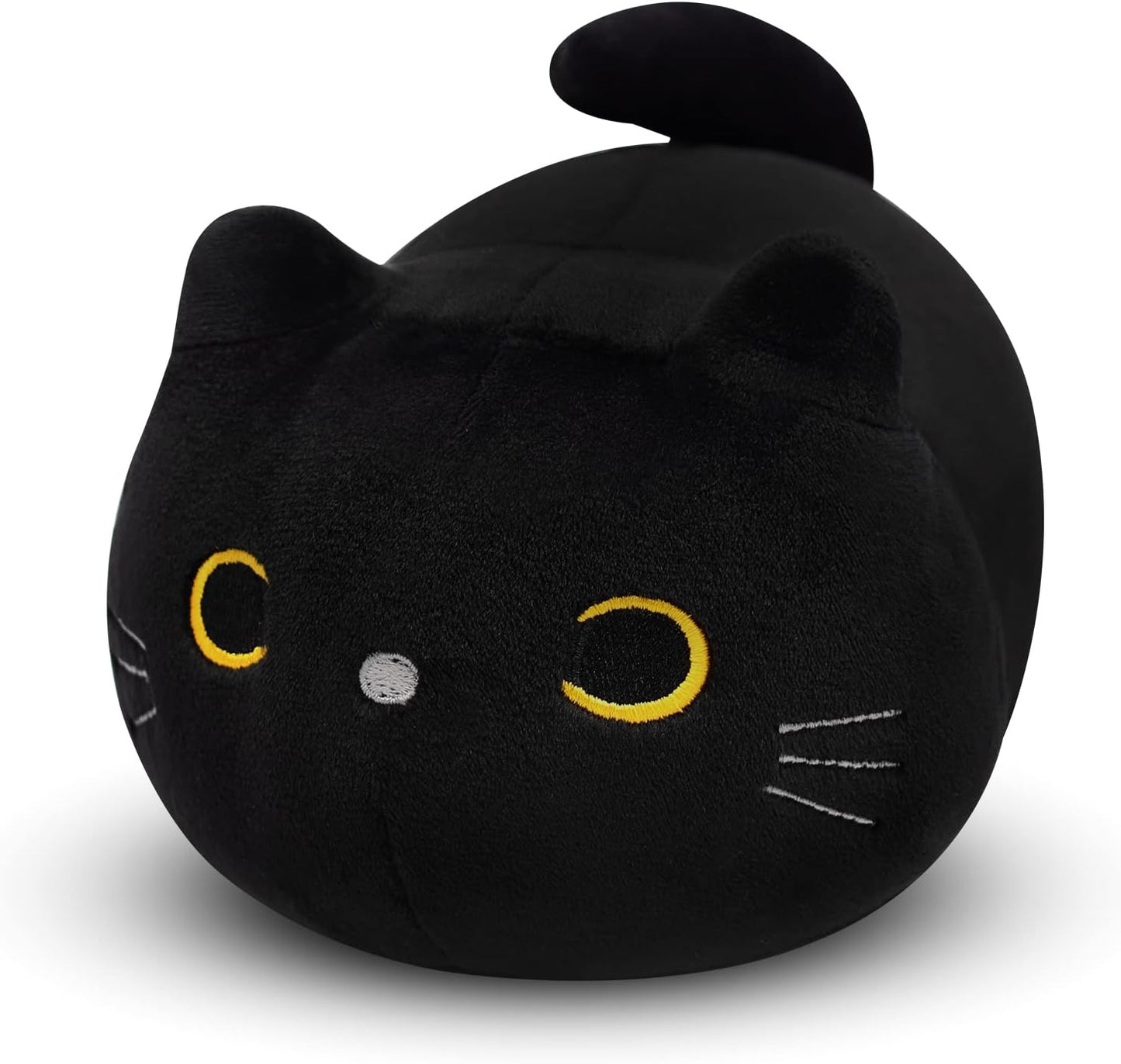 Black Cat Plush, 3D Cat Stuffed Animal Toy Pillow, Kawaii Cat Pillow Black Cat Plushies Cute Round Eyes Kitten Plush Doll Toy for Boys Girls Kids