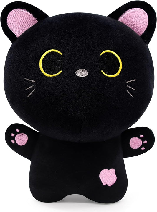 Black Cat Plush Soft Black Cat Stuffed Animal Pillow Toy, Cute Cat Plushie Stuffed Doll Toy for Kids Lover