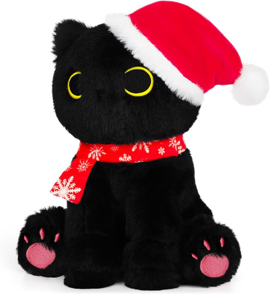 Black Cat Plush Pillow, Cute Christmas Plush Black Cat Stuffed Animals Toy for Kids, Soft Stuffed Cat Doll for Girls Boys, Kawaii Home Decortaion