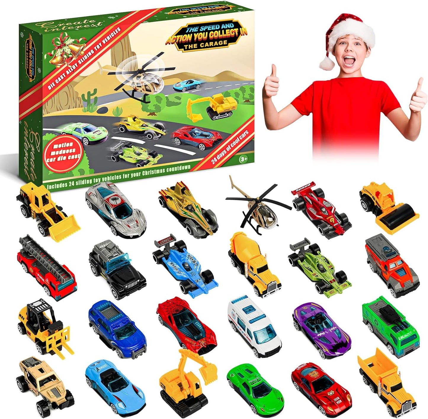 Advent Calendar 2023, Christmas Advent Calendar for Kids, 24pcs Alloy Cars for Christmas Countdown, Kids Advent Calendar Toys Gift