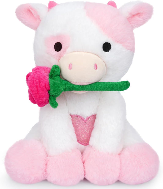 Cute Cow Plush Pillow Toy Valentine's Day Plush Cow, Valentine's Cow Stuffed Animal Doll, Valentine's Day Gift for Girlfriends (Pink Cow)