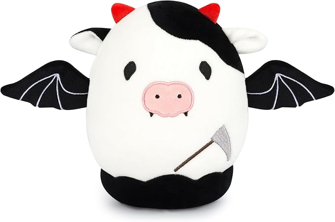 Bekrgwiy Halloween Stuffed Animal,8 in Halloween Cow Plush Pillow,Halloween Cow Plushie Doll Toys,Cute Halloween Stuffed Cow Plush with Wings,Gift for Halloween Kids Boys Girls