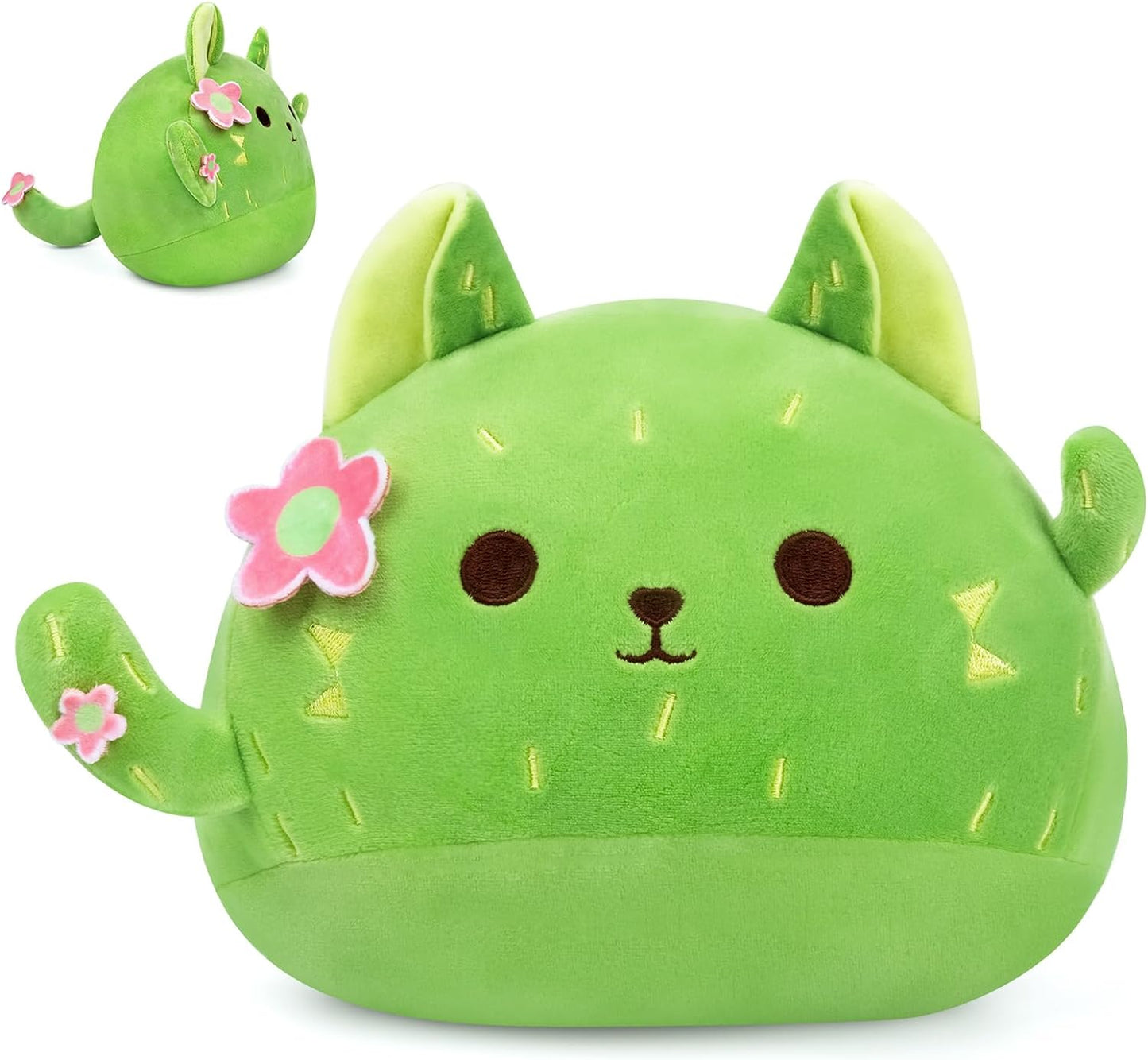 Cat Stuffed Animal Cute Cat Plushies, 8” Kawaii Cactus Plush Plant Plush Toys, Soft Cute Cactus Cat Plush Cactus Pillow, Cute Green Cactus Cat Plush Toy Gift for Kids Boys Girls