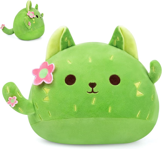 Cat Stuffed Animal Cute Cat Plushies, 8” Kawaii Cactus Plush Plant Plush Toys, Soft Cute Cactus Cat Plush Cactus Pillow, Cute Green Cactus Cat Plush Toy Gift for Kids Boys Girls