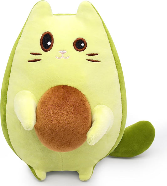 Almohada de aguacate de animales de peluche de aguacate, lindo juguete de peluche de aguacate y gato, muñeca de peluche de aguacate verde Kawaii, almohada de felpa de gato verde suave regalo para niños y niñas
