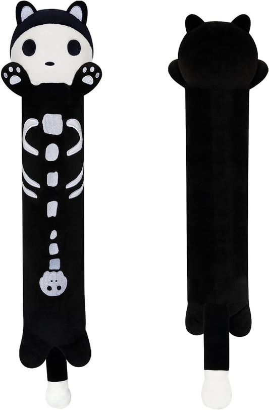 Long Cat Plush Long Plush Body Pillow, Cute Skull Cat Stuffed Animals Soft Long Cat Plushies, Kawaii Cartoon Black Cat Plush Throw Pillow Stuffed Cat Toys Decorations
