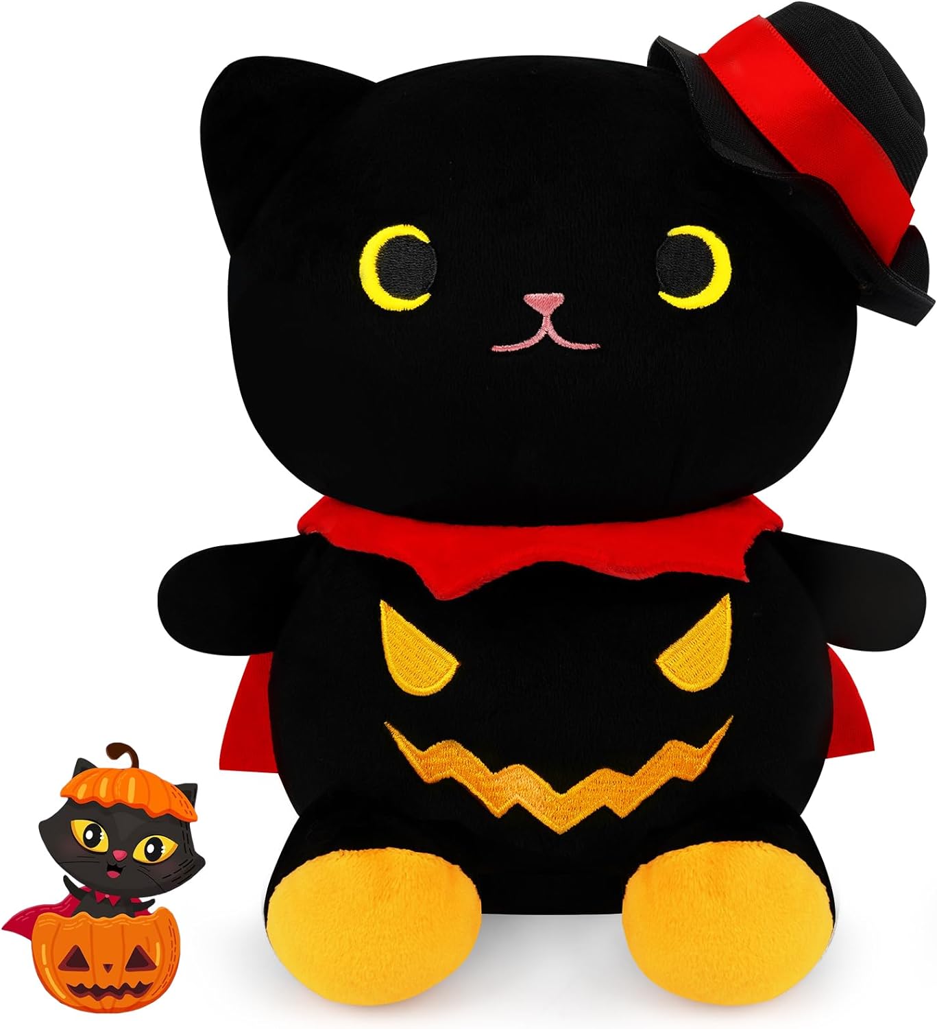 Halloween Plush Black Cat Stuffed Animal Toy, Cute Black Cat Plushie Pillow Soft Cat Stuffed Doll for Boys Girls, Kawaii Halloween Decoration…