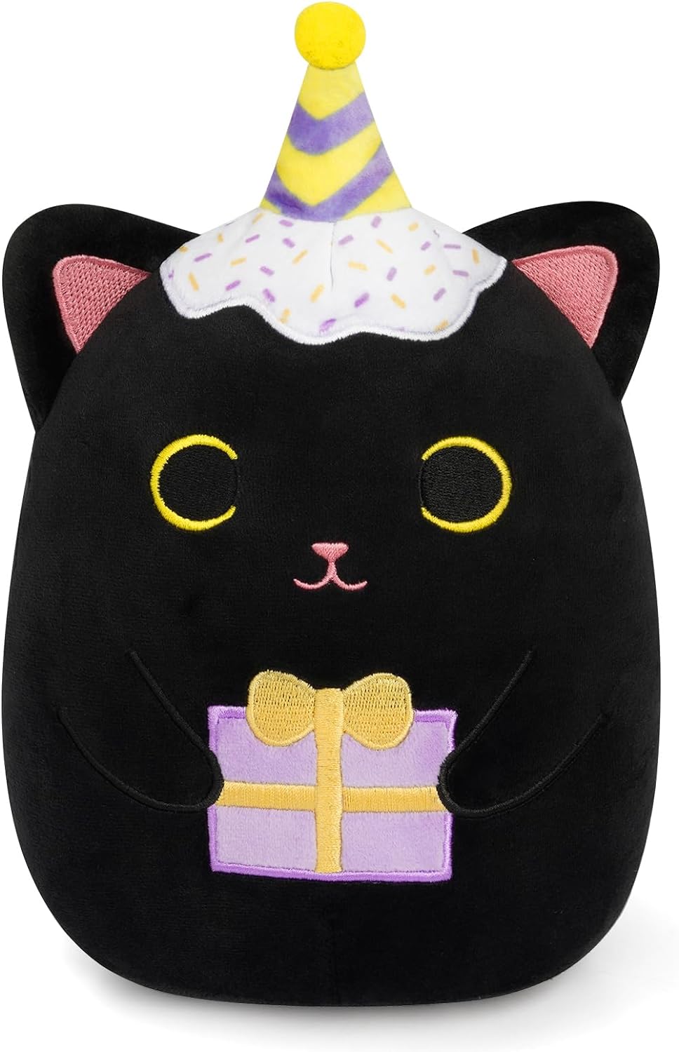 Black Cat Plush, 8" Cute Birthday Stuffed Animal Cat Plushies, Happy Birthday Black Cat Plush Pillow Doll, Soft Cartoon Cat Plush Birthday Gift for Kids