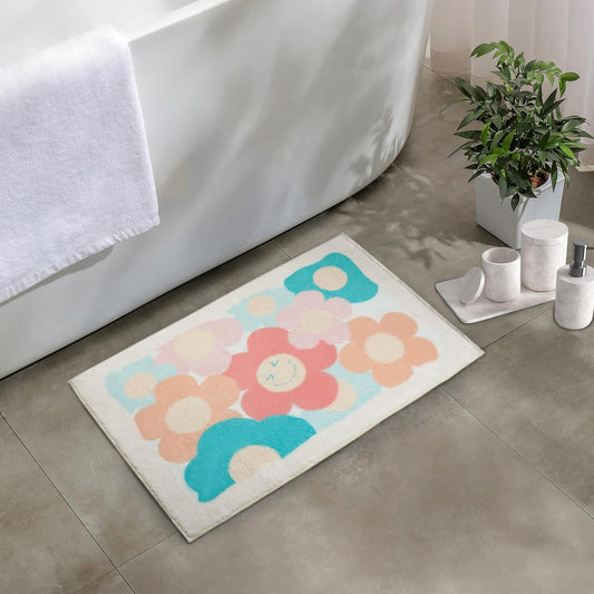 Bathroom Rug Bathroom Mat, Cute Bath Mat Non Slip Absorbent Bath Rug for Bathroom (Flowers)