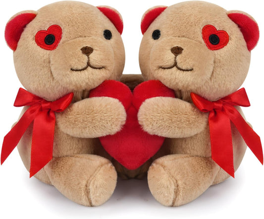 Cute Teddy Bear Stuffed Animals with Red Heart, Couple of Teddy Bear Plush Toy, Kawaii Home Decoration Plush Gift for Kids