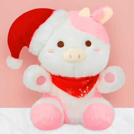 Cow Plush Christmas Cow Stuffed Animal Toy, Soft Cow Plushie Pillow, Cute Pink Cow Stuffed Doll Toy for Kids Boys Girls Kawaii Christmas Decoration (Cow)