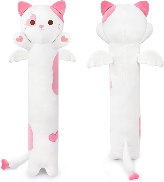 Long Cat Plush Body Pillow, 22Inch Cute Cartoon Cat Stuffed Animals Cat Plushie Pillow, Soft Pink Kitten Plush Sleeping Throw Pillow Stuffed Cat Toy Gifts for Kids Valentine's Day