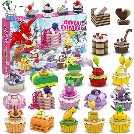 Advent Calendar 2024, 24 Days Cake Christmas Countdown Calendar, Advent Calendar 2024 Kinfer Girls, Toy Building Blocks Box, Gift for Boys Girls from 6+