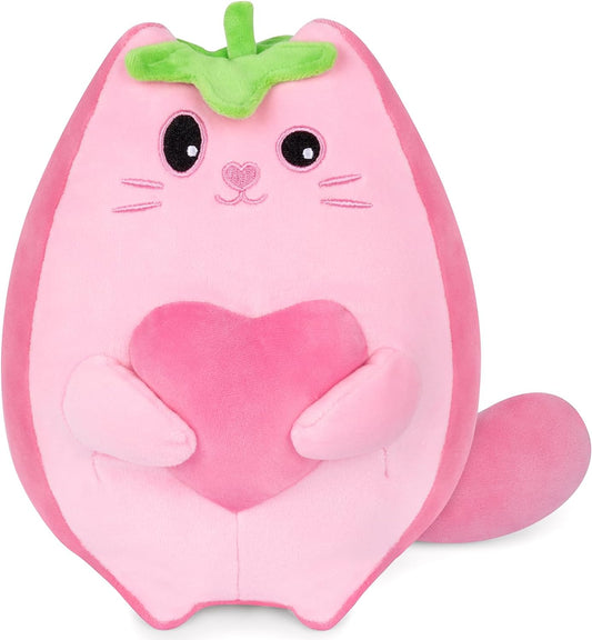 Almohada de peluche de fresa de gato de fresa, lindo juguete de peluche de gato de fresa Kawaii, muñeca de felpa de gato de fresa, suave y lindo regalo para niños y niñas