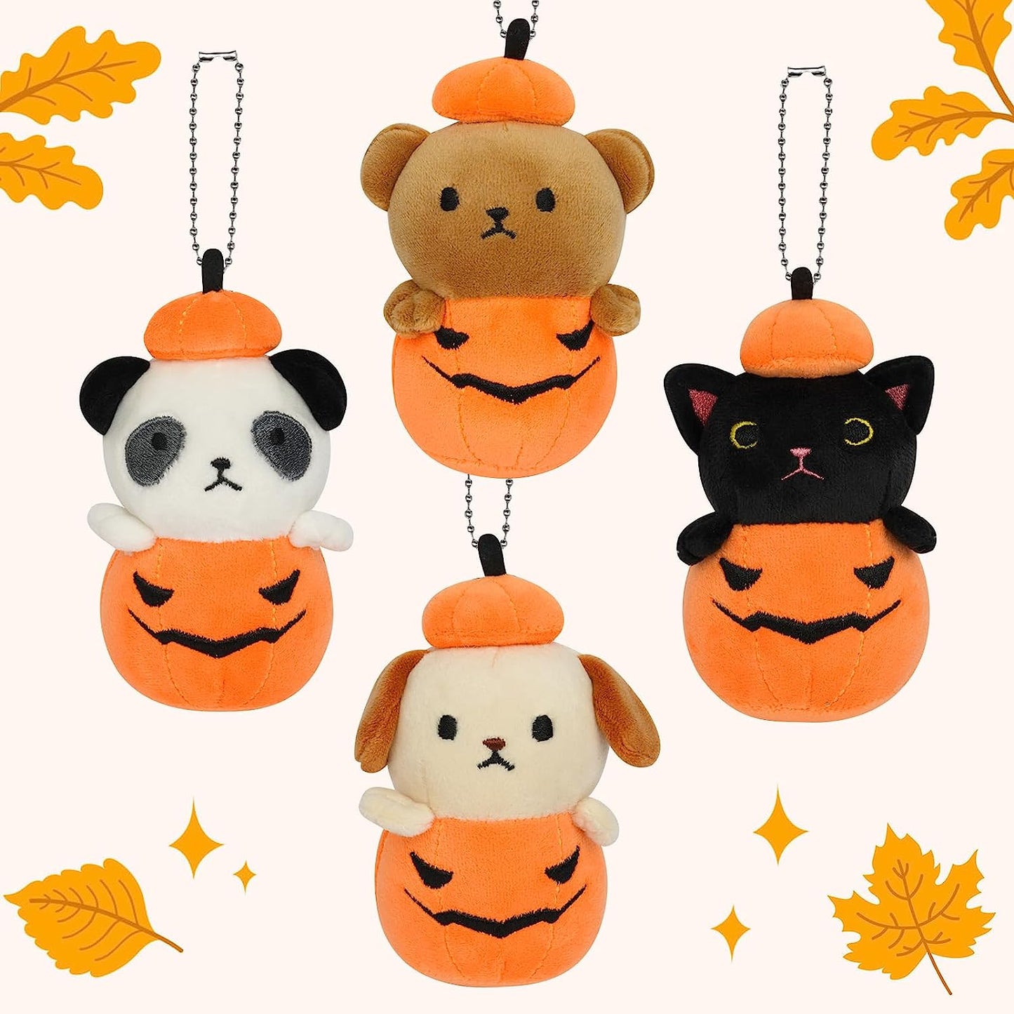 Animales de peluche de calabaza de Halloween, juego de 4 piezas de felpa de calabaza, lindo mini muñeca de animal de calabaza, regalo de almohada de felpa de Halloween, regalos de decoración de Halloween