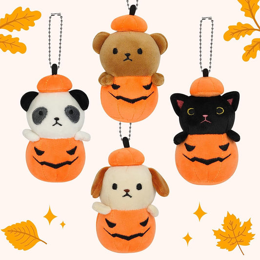 Animales de peluche de calabaza de Halloween, juego de 4 piezas de felpa de calabaza, lindo mini muñeca de animal de calabaza, regalo de almohada de felpa de Halloween, regalos de decoración de Halloween