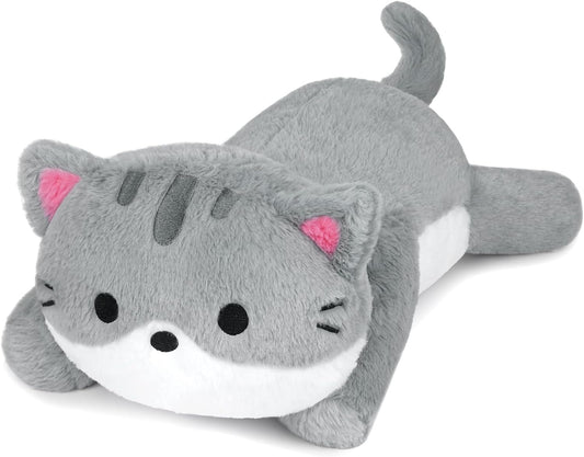 18" 2lbs Weighted Stuffed Animals Cat Plushies, Kawaii Weighted Gray Cat Plush Toys, Cute Plush Cat Stuffed Animals, Soft Weighted Gray Cat Plush Throw Pillow for Kids Adults