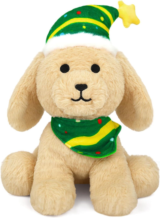Dog Plush Christmas Dog Stuffed Animal Toy, Soft Dog Plushie Pillow, Cute Green Hat Dog Stuffed Doll Toy for Kids Boys Girls Kawaii Christmas Decoration (Green Hat)