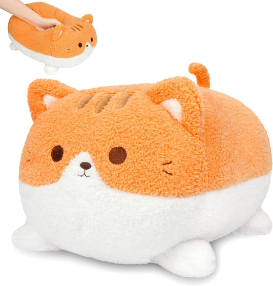 Orange Cat Stuffed Animal Plush Pillow, 15Inch Cute Cat Plushie Soft Cat Pillow Plush Toy Stuffed Animals Cat, Kawaii Stuffed Kitten Squishy Cat Hugging Pillow Gift for Kids Birthday