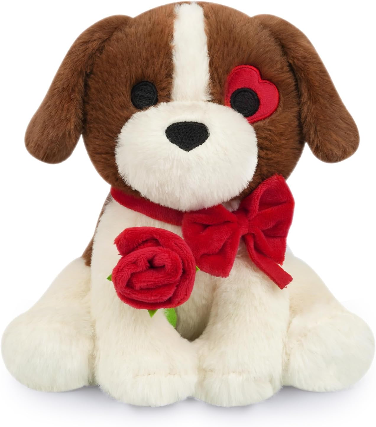 Dog Stuffed Animal, 9inch Beagle Dog Plush with Red Rose for Valentine Day, Cute Valentines Dog Stuffed Animal Beagle Plush, Christmas Valentines Plush for Girlfriend,Lover,Kids