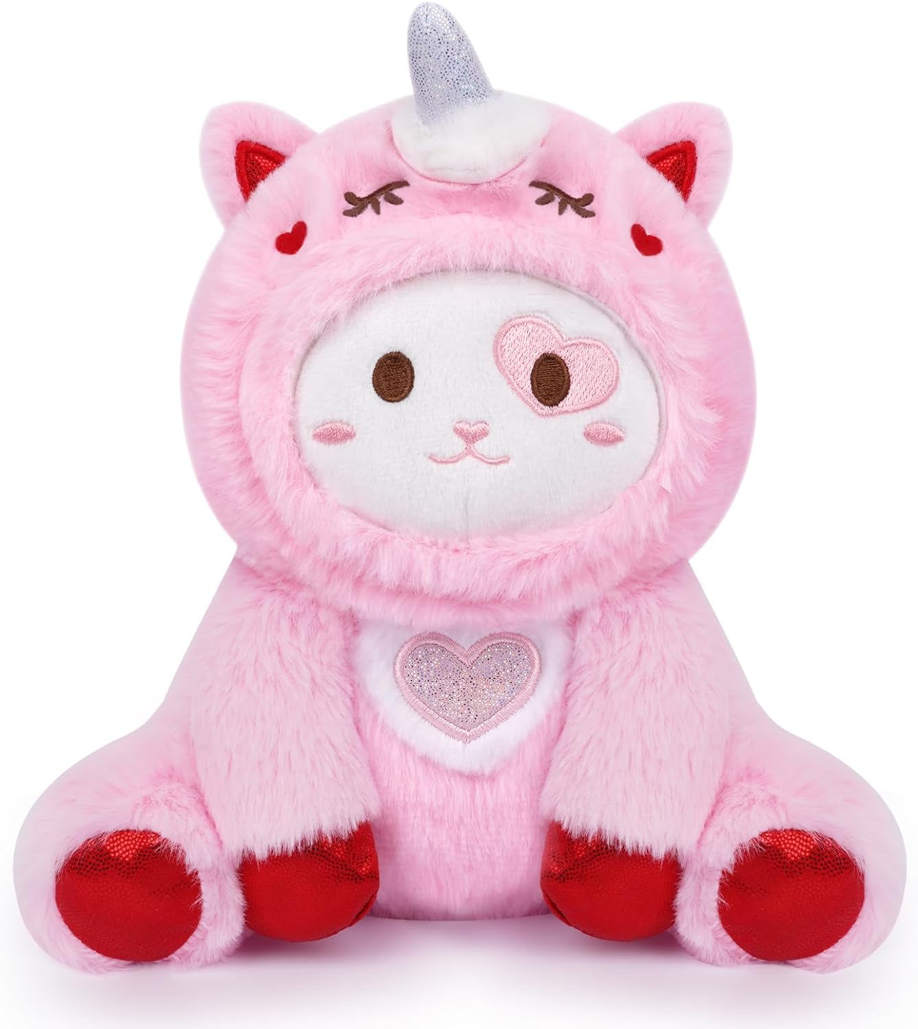 Peluche de peluche de gato de San Valentín, lindo juguete de peluche de unicornio para el día de San Valentín, almohada de peluche de gato rosa, regalo de San Valentín para novias y niños