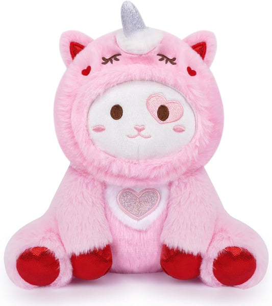 Peluche de peluche de gato de San Valentín, lindo juguete de peluche de unicornio para el día de San Valentín, almohada de peluche de gato rosa, regalo de San Valentín para novias y niños