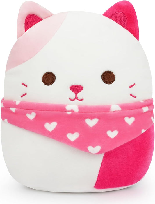 Cat Stuffed Animal Cute Cat Plush Toy, 8in Valentine's Day Love Cat Plush Doll, Kawaii Cat Plush with Collar Scarf, Cute Plushies Gifts for Kids Girlfriends