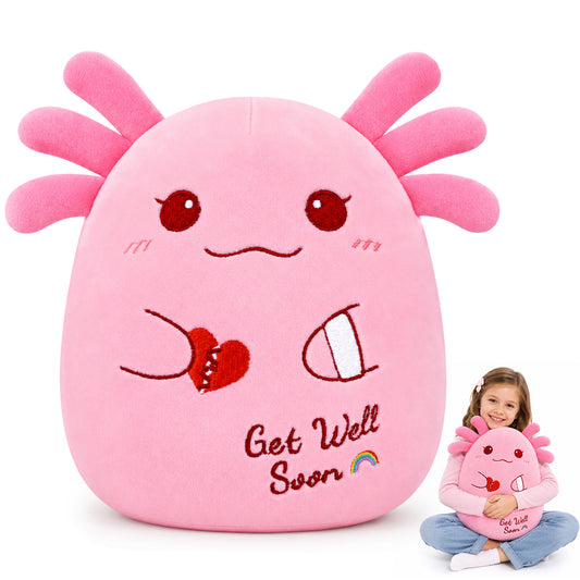 13 Inch Get Well Soon Stuffed Animal, Get Well Gifts for Women Men Kids|Soft Huggable Pink Axolotl Plush Cute Plushies for Kids, Feel Better Gift for Kids Women & Men After Surgery, Get Well Gifts