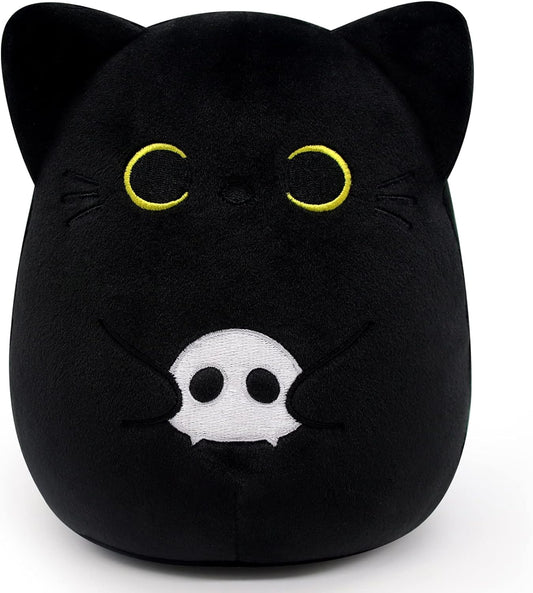6" Black Cat Plush Skeleton Black Cat Stuffed Animal - Kawaii Cat Pillow Black Cat Plushie, Halloween Plush Toy for Kids, Birthday Christmas Halloween Decor