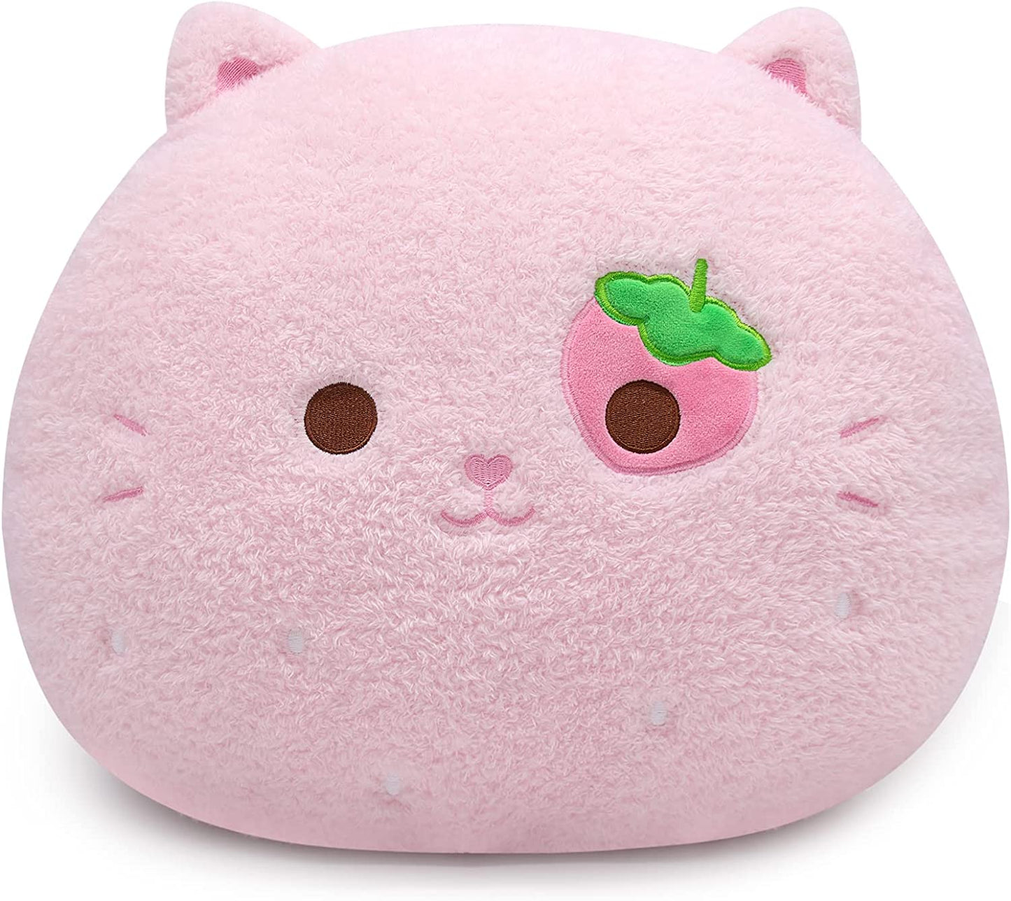 Cat Plush Pillow, Soft Cat Hugging Pillow Plush, Strawberry Cat Stuffed Animal, Cute Pink Plush Cat Cuddle Cushion Pillow Kitten Kawaii Stuffy Plushie Gifts for Kids