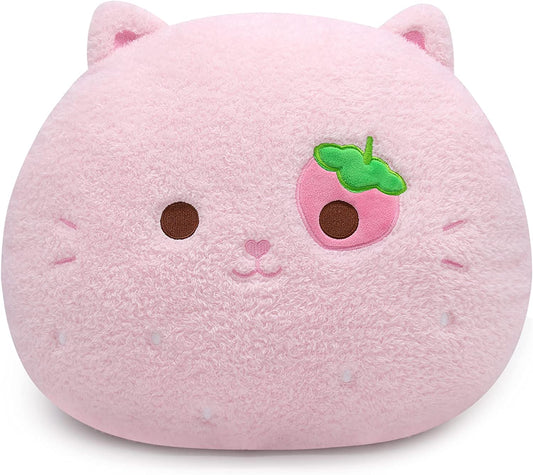 Cat Plush Pillow, Soft Cat Hugging Pillow Plush, Strawberry Cat Stuffed Animal, Cute Pink Plush Cat Cuddle Cushion Pillow Kitten Kawaii Stuffy Plushie Gifts for Kids
