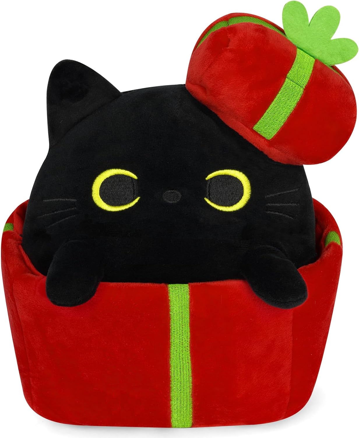 Black Cat Plush Cat Stuffed Animal Toy, Soft Cat Plushie Pillow, Cute Stuffed Black Cat Doll Toy for Kids Boys Girls Kawaii Christmas Decoration (Gift-Box Cat)