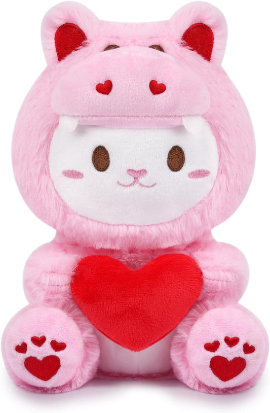 Peluche de peluche para el día de San Valentín, peluche de gato hipopótamo Kawaii, lindo juguete de peluche para el día de San Valentín, muñeco de peluche suave para el día de San Valentín, regalo para niños y novias para Navidad