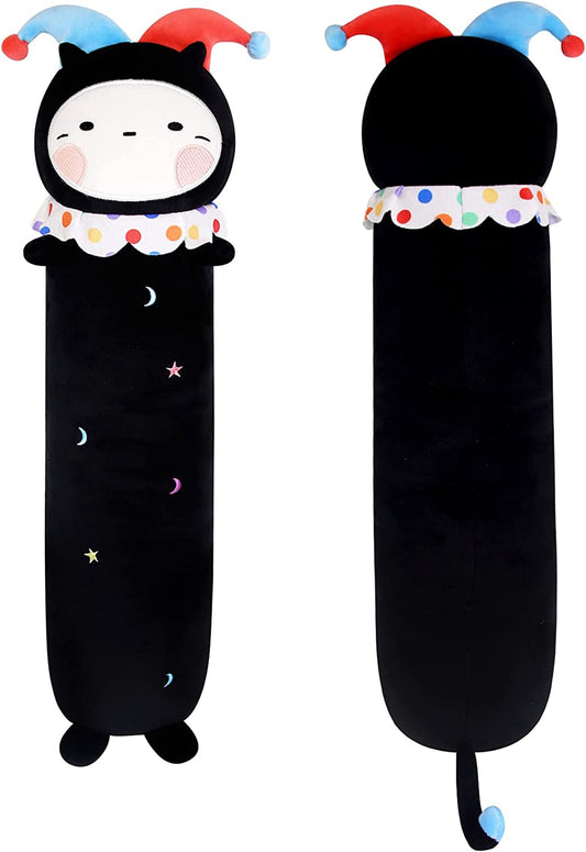 Long Cat Plush Body Pillow, Cute Halloween Clown Plush Long Cat Throw Pillow, Kawaii Stuffed Animal Clown Cat Plush Toys for Kids, Boys, Girls (Black, 61cm/24in)